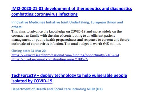 COVID-19 funding screenshot